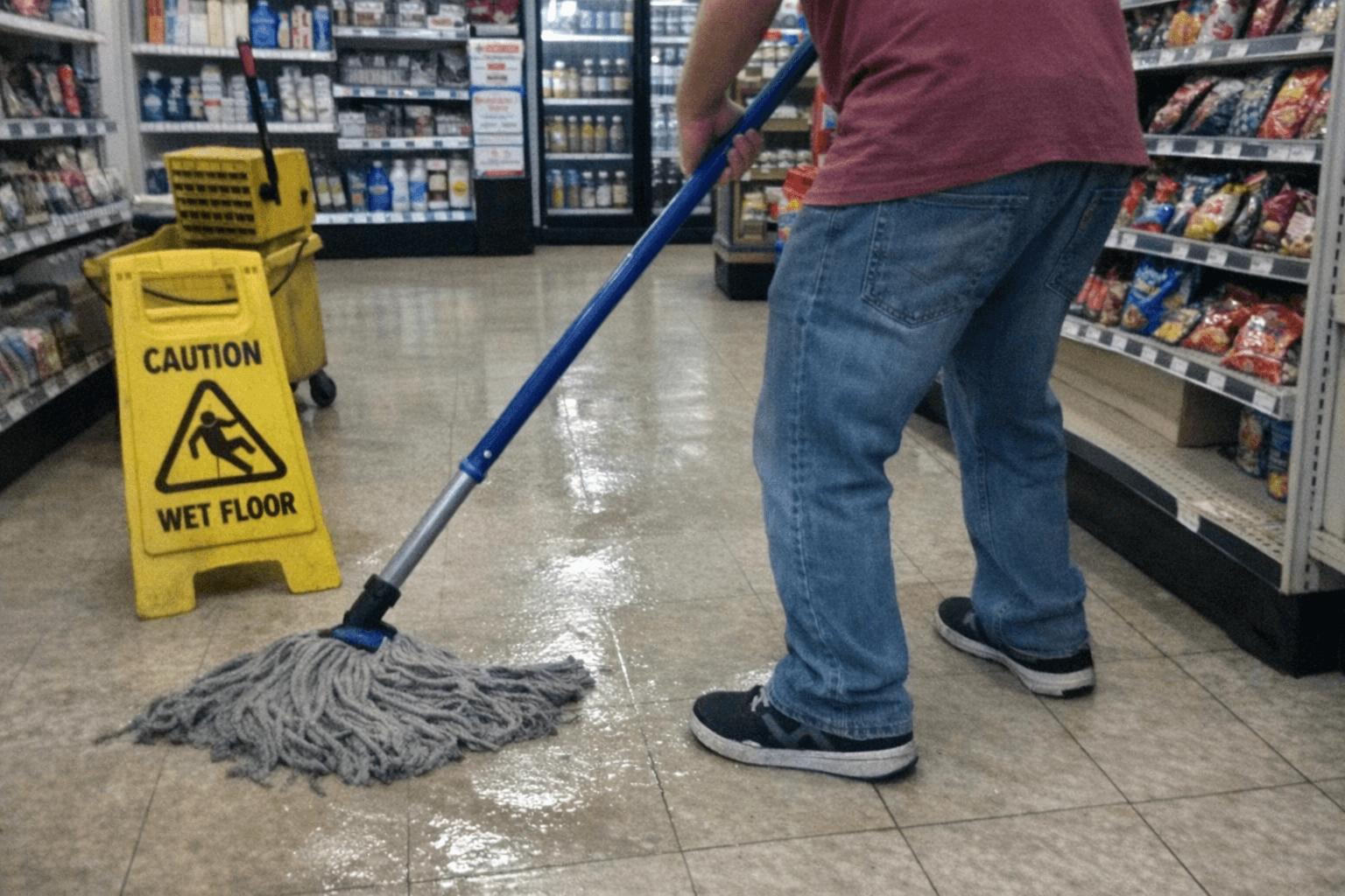 Mopping commercial store floor